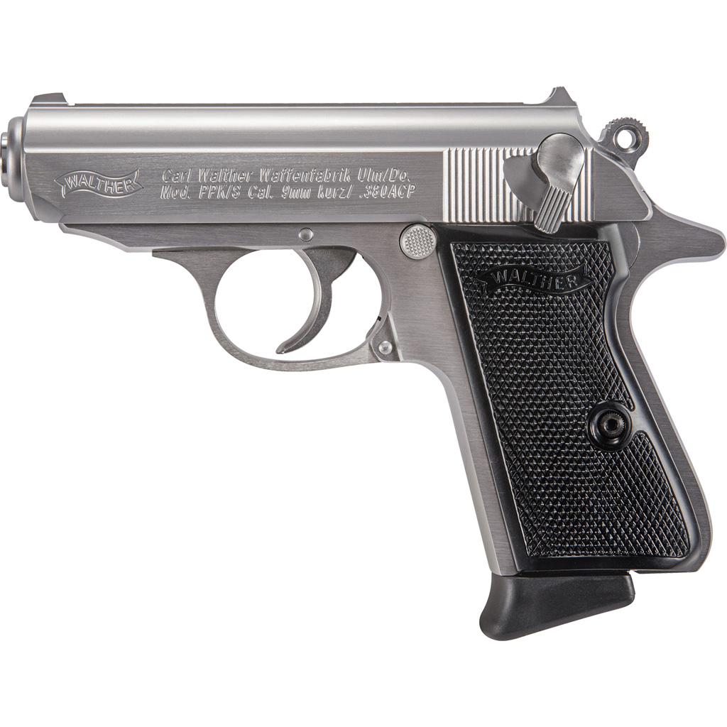 Walther PPK/S Pistol 380 ACP 7+1 Stainless Black Grips 3.3 in.-img-0